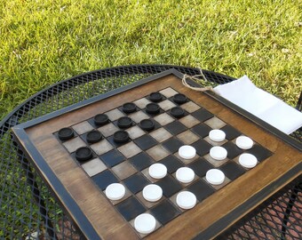 Wood Checkerboard- Handmade-Black and White Wood Checkerboard-Checkerboard Game-Checkerboard Wall Art-Checkered Game Board