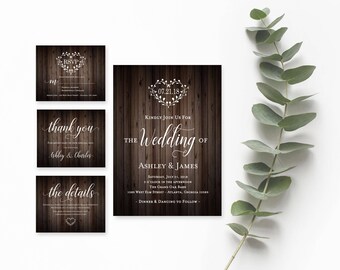 Country Wedding Invitations Set- Rustic Invitation Wedding Template- Rustic Wedding Invitation Printable- Barn Wedding Invitation Kit