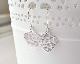Sterling Silver Hammered Sweetheart Earrings