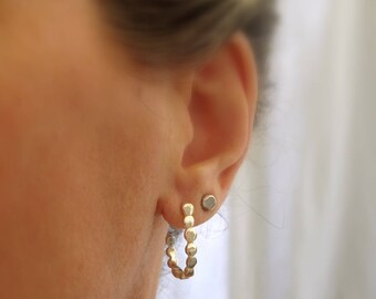 Sterling silver pebble hoop earrings, Open hoop earrings, Gift for her