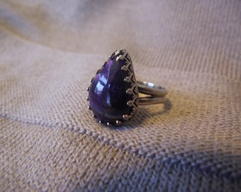 Purple Agate and Sterling Silver Ring Size 8