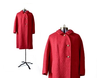 Red Coat 60s Coat Winter Coat Mod Coat Wool Coat Medium Coat Womens Clothing Coat Vintage Coat