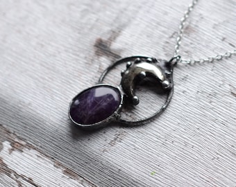 Amethyst and pyrite necklace / nickel&lead free chain /