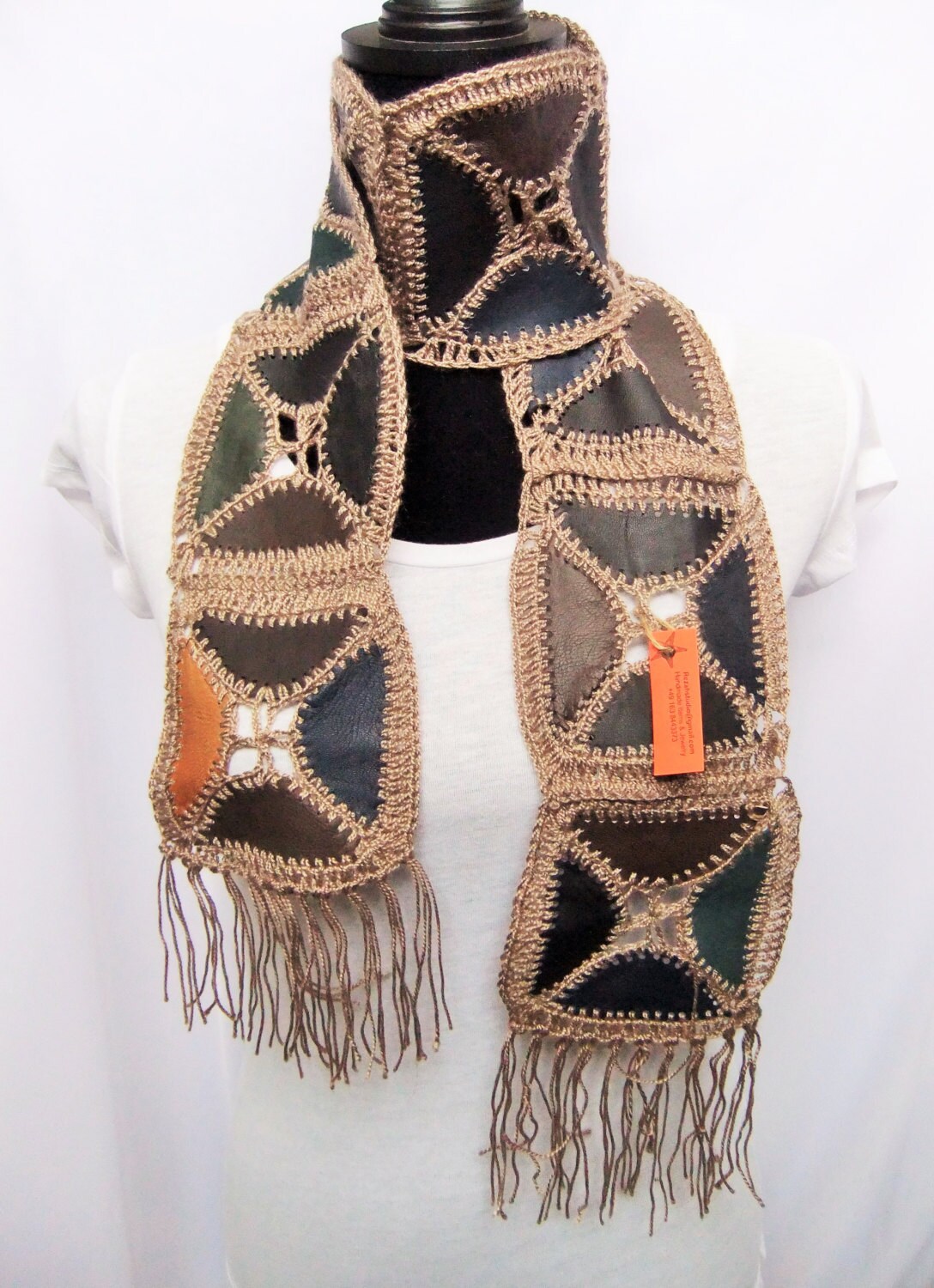 Skinny Leather Scarf / Belt / Sash / Head Wrap Crocheted