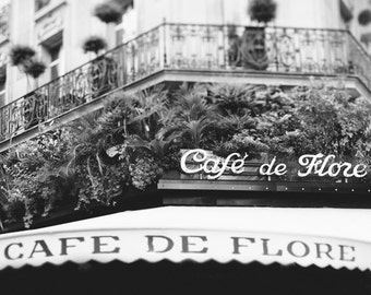 Paris Decor, Black and White Photography, Cafe de Flore Print, Paris Photography, Kitchen Wall Art, Black White Home Decor