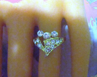 Vintage Gold and Rhinestone Ring - Size 5.25 - R-072