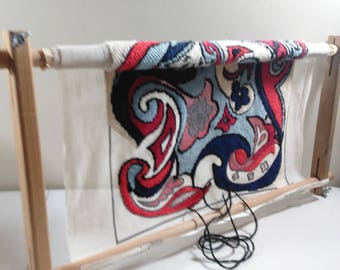 Pre Owned Scroll Frame With Unfinished Abstract Design Tapestry Hand Printed In Israel