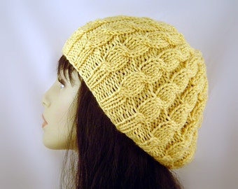 Hand Knit Slouch Beret in Cornmeal