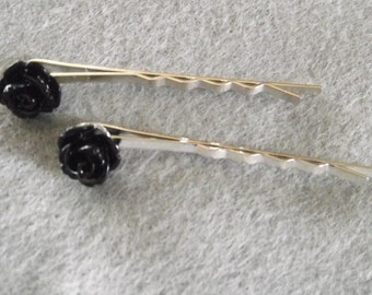 Black flower bobby pins Set of 2-
