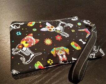 Dog Sugar Skull Wristlet Bag