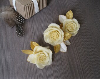 Ivory wedding hair flower Ivory wedding hair piece Bridal hair piece Ivory hair flower Ivory gold hair flower Rose gold wedding headpiece