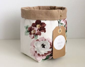 Brown & Floral Fabric Planter Bin