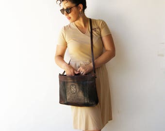 Vintage Distressed Leather Bag / XL Brown Leather Bag