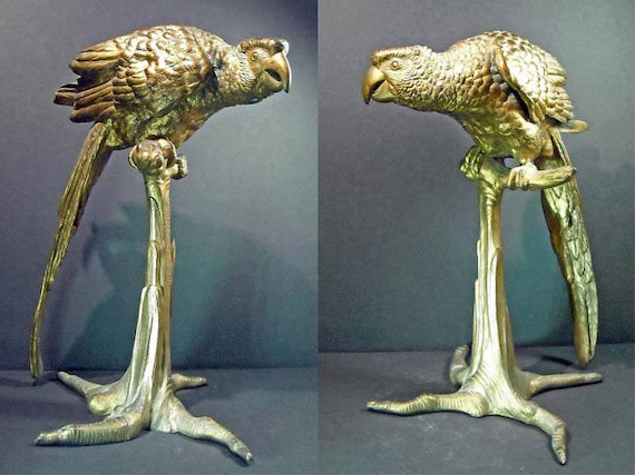 Antique Bronze Macaw Sculpture with Dore (Gold) Finish 12" late 19th Century