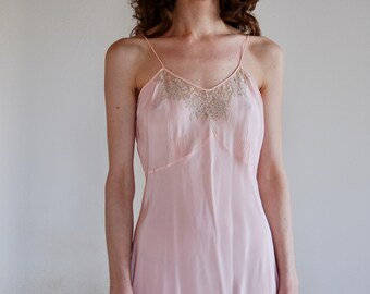 30's silk bias cut nightgown top with hand made lace and hand sewn pin tucks