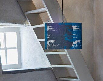 Lamp shade: Bold brushstroke drum lampshade blue/grey // Screen printed handmade lampshade in natural linen fabric