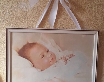 Vintage 1940s Edythe Marie Klapka Precious Awake Framed Baby Print Nursery Decor