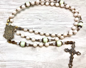 Rosary First communion, handcast bronze, catholic rosary, white pearls, communion rosary, prayer beads by Rosenkranz-Atelier