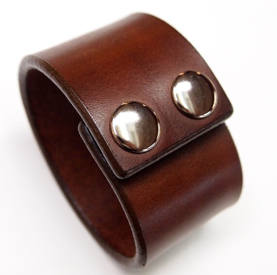 Leather cuff bracelet Brown Bridle Leather wristband Custom made for You in USA by Freddie Matara using refined techniques