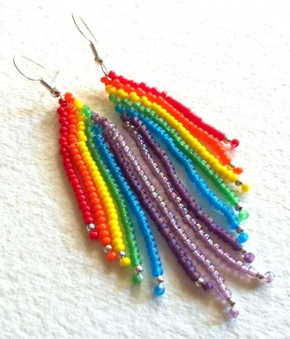 Beaded Rainbow Earrings Rainbow Jewelry Free Shipping