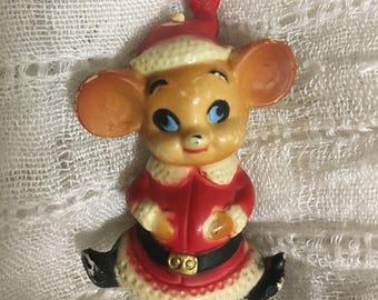 Christmas Santa Mouse Mice Mid Century Mod Plastic Hong Kong Retro