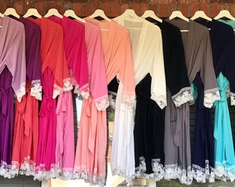 Lace Trimmed Bridesmaid Robes, 12 colors, Wedding Party Robes, Lace Robes, Getting Ready Robes, Wedding Robes, Bridal Robes, Cotton Robes