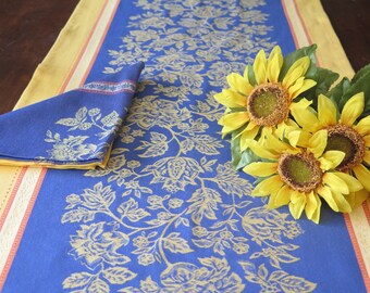 Table Runner 65" long by21" wide. With or without matching napkins set .Jacquard cotton, Teflon.Fabric from Provence France