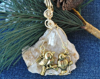 Raw quartz ornament; bird ornament; Christmas tree ornament; crystal decoration; bird lover gift; quartz cluster decoration; raw quartz