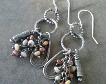 Rustic- Bohemian- OOAK-Sterling Silver- Lace Agate- Gemstone-Handmade-Artisan-Earrings.