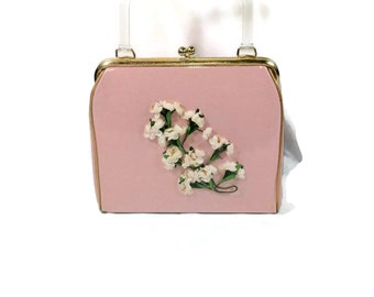 Vintage Pink Plastic Covered Flower Purse with Lucite Handle