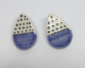 Blue & White Polkadot Drops Vintage Earrings
