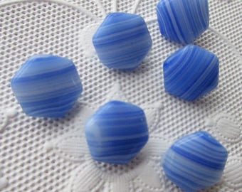12 Vintage Czech Glass White & Blue Variegated Buttons Czechoslovakia #66