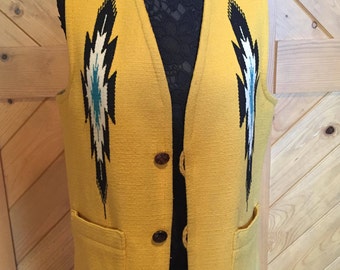Vintage all wool handwoven Chimayo Southwestern vest by Ortega's