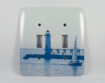 Light Switchplate, Manistee North Pierhead Light Design, Home Décor, Photograph,Nautical, Lake Michigan