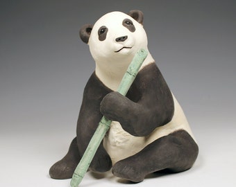 Ceramic panda sculpture original art one-of-a-kind black