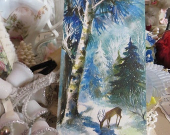 Vintage Retro Mid Century Christmas Greeting Card-Deer-Forest-Unused