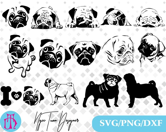 Download Pug svgpngdxf/Pug clipart for PrintDesignSilhouetteCricut