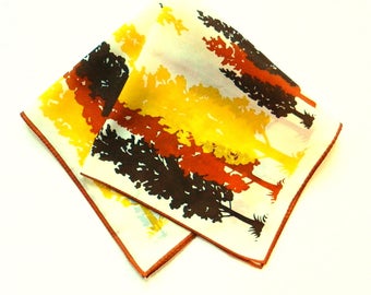 Forest in the Trees Scarf / Vintage Colorful Square Scarf / Tall Trees Vintage Scarf
