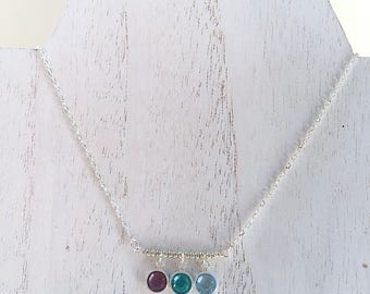 Birthstone Bar Necklace, Charm Necklace, Silver Chain