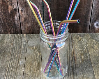 STAINLESS STEEL STRAW Oil Slick Rainbow Colorful 10.5" Fits Yeti Ramblers 20 oz 30 oz Starbucks Tumblers Mason Jars