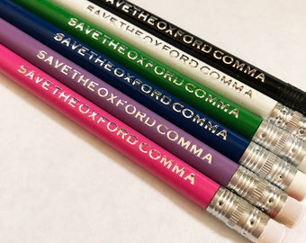 Pencils, Save the Oxford Comma Pencils, Grammar Pencils, Nerdy Gifts for Her, Nerdy Gifts for Him, College Graduation Gifts, Writer Gifts
