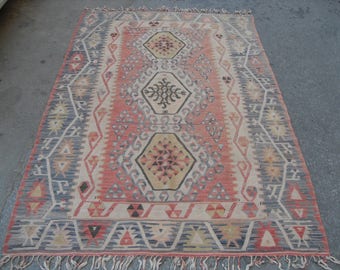 PASTEL kilim rug, 90'' x 58'' Vintage Turkish rug, area rug, vintage rug, bohemian rug, eccentric rug, anatolian rug, Turkish rug,rugs
