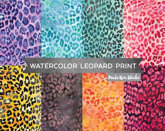 Watercolor Leopard Print Animal Pattern Digital Paper, Animal Print Digital Papers, Instant Download, Backgrounds
