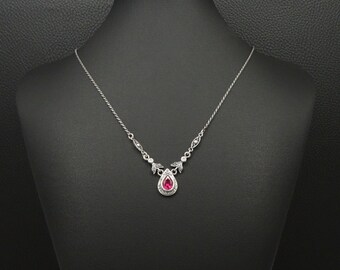 Ruby Cz Necklace Etruscan Style 925 Sterling Silver Greek Art Handmade