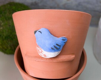 Terra Cotta Planter with Blue Bird
