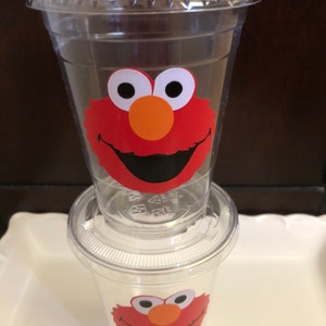 Elmo Birthday Party Disposable Plastic Cups with lids 16oz 1st Birthday Baby Shower Party decor