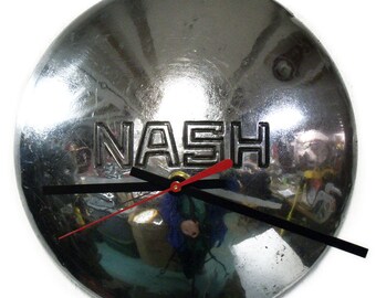 1936 Nash Ambassador and 400 Hubcap Clock - Classic Car Part Hub Cap Wall Decor