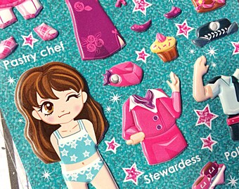 Kawaii dress up sticker sheet - kawaii puffy sticker sheet