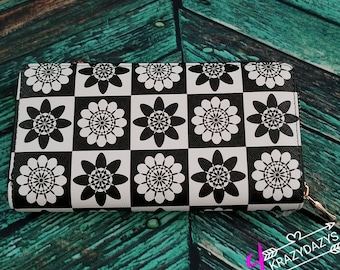Black and white floral wallet