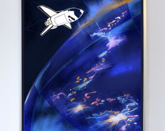 Space Shuttle Orbit Poster, Illustration, Art Print, NASA , Fine Art Print, Science Wall Art